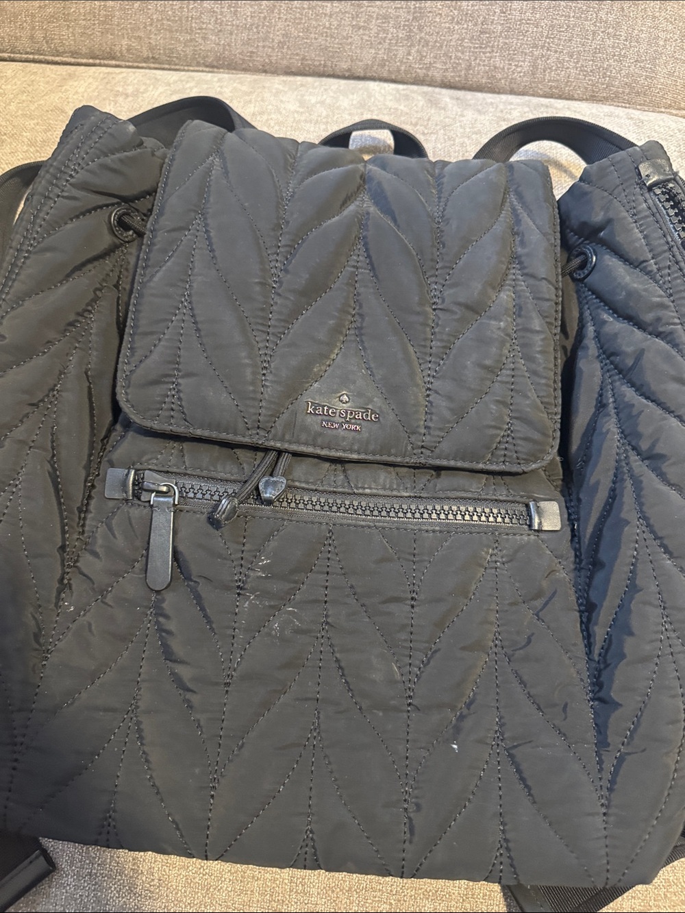 kate spade black quilted flap backpack